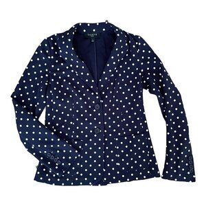 Talbots Petites Navy Blue Knit Blazer Polka Dot P